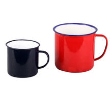 Blue Rimmed 5/6/7/8/9/10/11/12mm Cream Enamel Mug Cup